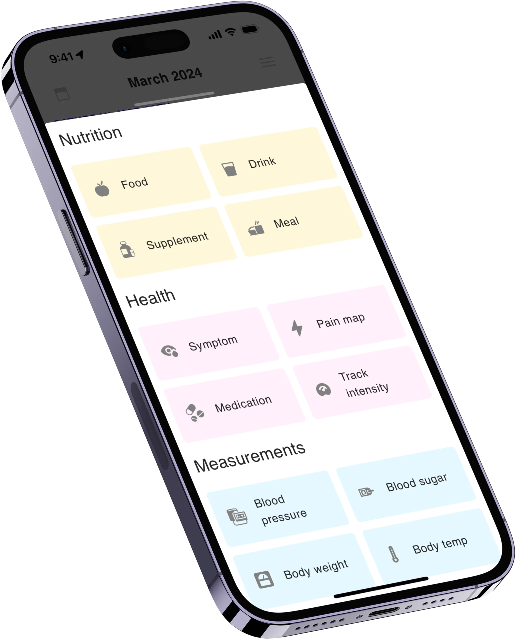 best life symptom tracker app menu options