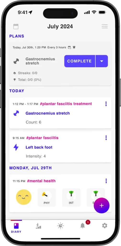 track plantar fasciitis treatment and set reminders for plantar fasciitis related symptoms in the best life app